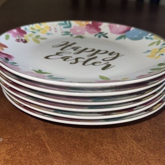 Happy Easter Floral Dessert Plates Set Of 6 Ciroa  With Love Porcelain With Real - Picture 4 of 7